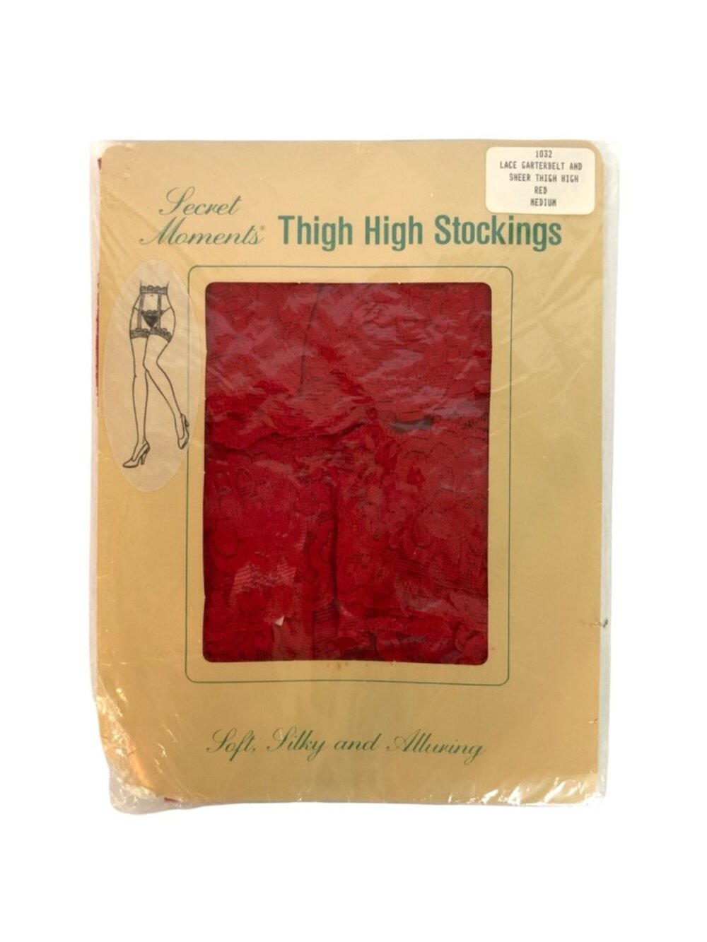 Secret Moments Thigh High Stockings Red Lace Top Garterbelt Sheer Nylon Vintage